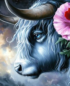 Highland Cow White And Pink Poppy