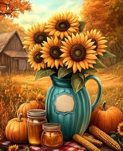 Autumn Sunflowers And Pumpkins