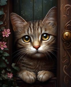 Cats Looking At Brown Door