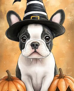 Bulldog French With Hat And Pumpkins