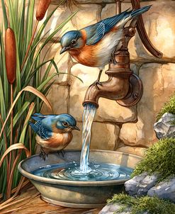 Garden Fountain Visitors