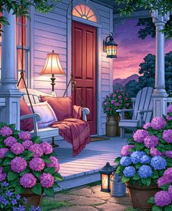 Twilight Porch With Hydrangeas