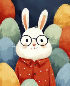 Easter Bunny Among The Colored Eggs