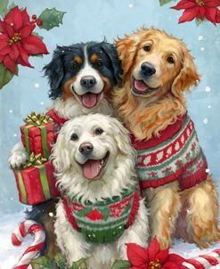 Happy Dogs In Sweaters Christmas Illustration