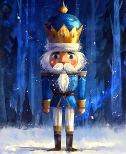 Nutcracker King In Blue Winter Scene