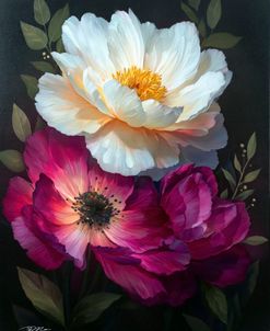Peony Flowers Dark Background Floral Art