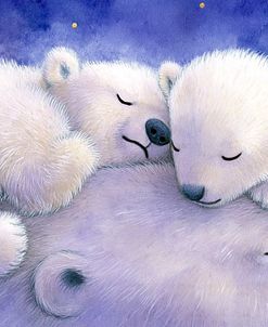 Sleeping Polar Bear Family Winter Illustration