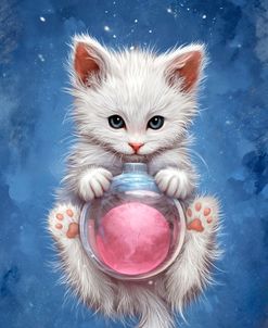 White Kitten With Pink Ornament Winter Scene
