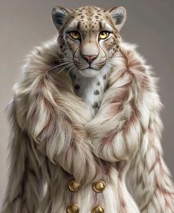 White Leopard In Fur Coat Fashion Portrait