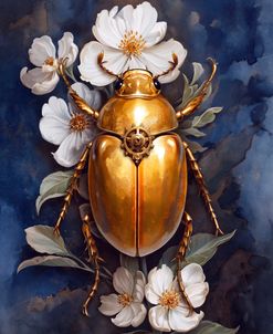 Golden Beetle With White Flowers Botanical Art