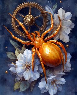 Golden Spider With Clock Steampunk Illustration