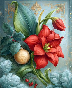 Red Amaryllis Christmas Botanical Art
