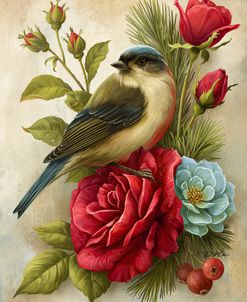 Bird With Flowers Vintage Botanical Illustration