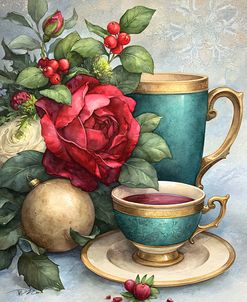 Teacup And Red Roses Vintage Still Life