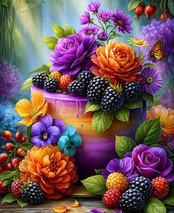 Berry Cake With Flowers And Butterfly