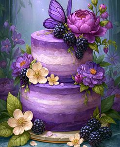 Purple Floral Cake With Butterfly And Berries
