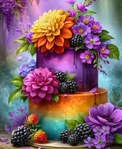 Colorful Floral Cake With Berries
