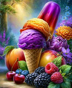 Ice Cream Cone With Berries And Summer Fruit