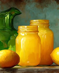 Lemons and Glass Bottles Still Life Painting