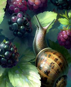 Snail with Blackberries Botanical Art