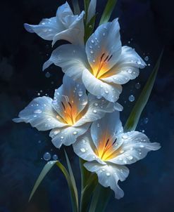 White Gladiolus Flowers Night Bloom
