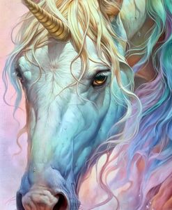 Pastel Unicorn Portrait at Water Reflection
