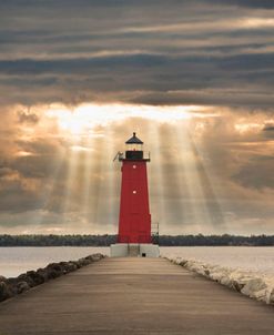 Manistique Lighthouse & Sunbeams, Manistique, Michigan ’14 – Color