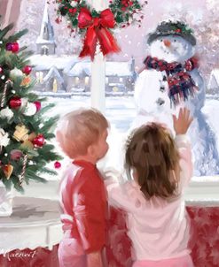 0499 Boy And Girl Looking At Snowman