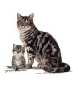 1373 Tabby Cat & Kitten