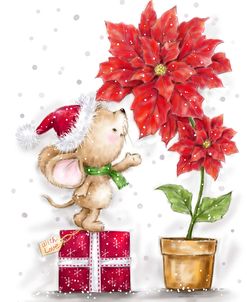 Mouse And Poinsettias
