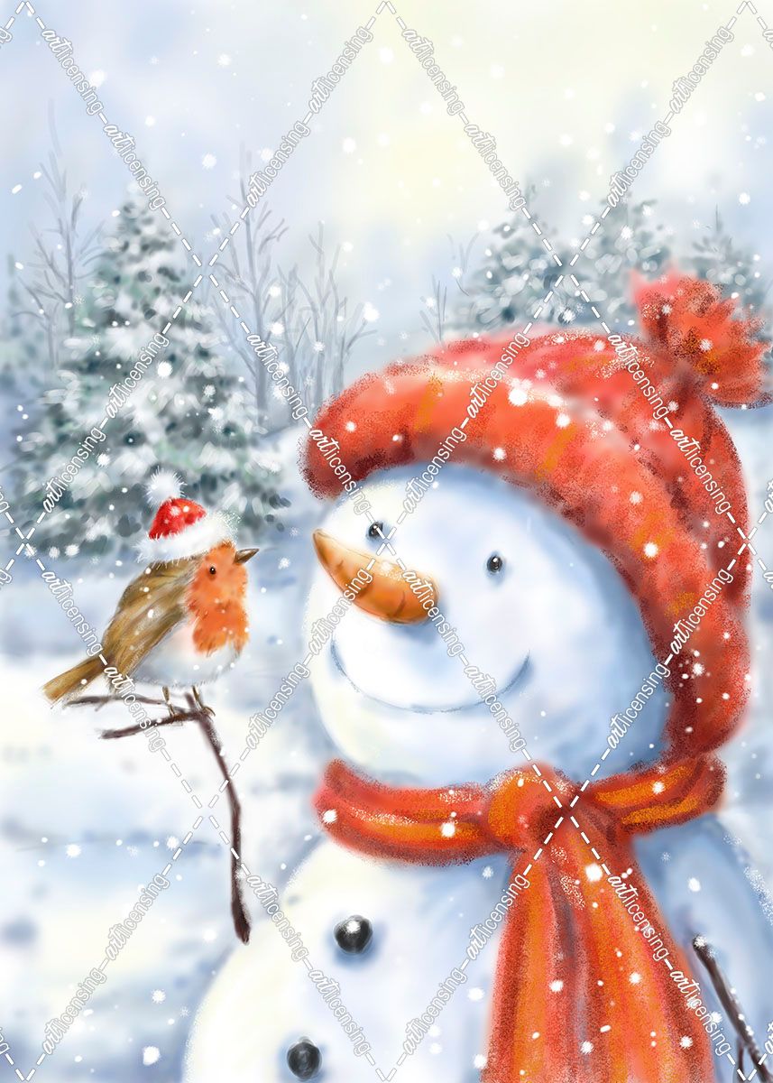Snowman And Robin 1
