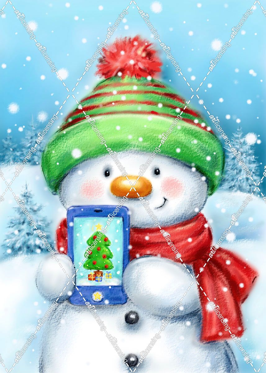 Snowman With Cellphone
