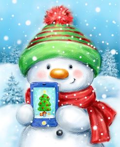 Snowman With Cellphone