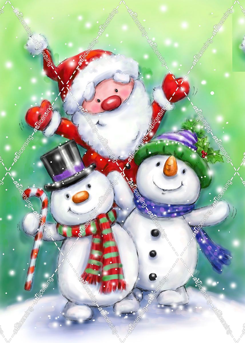 Two Snowmen And Santa
