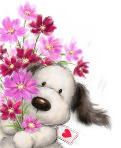 Dog with Flowers 1
