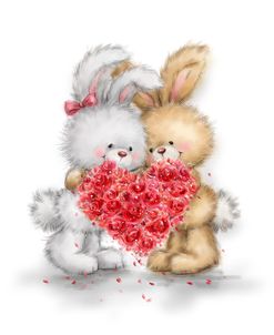 Rabbit Couple with Hear Shaped Flowers