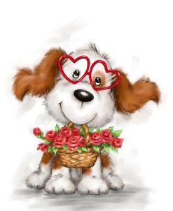 Dog with Glasses and Flowers
