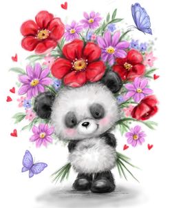 Panda with Flowers
