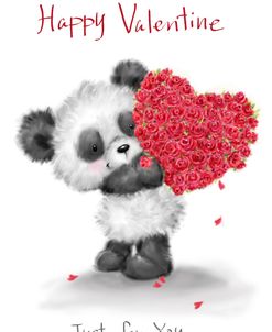 Panda with Heart Shaped Roses