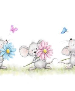 Three Mice with Three Flowers