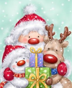 Santa, Reindeer And Snowman