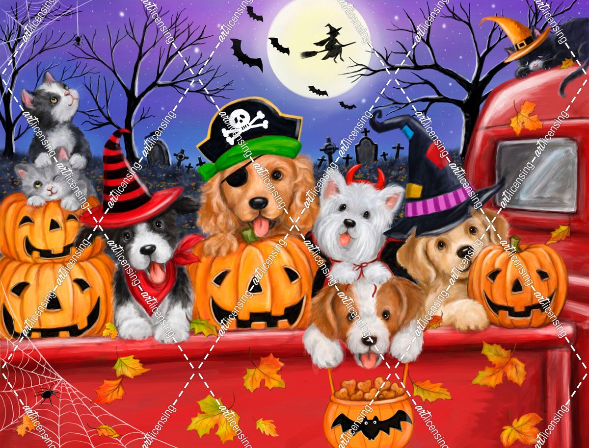 Halloween Red Truck Puppies