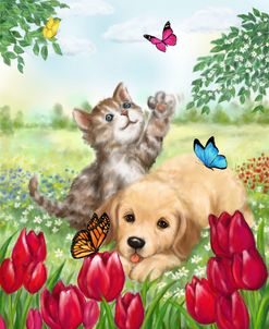 Dog and Cat with Butterflies