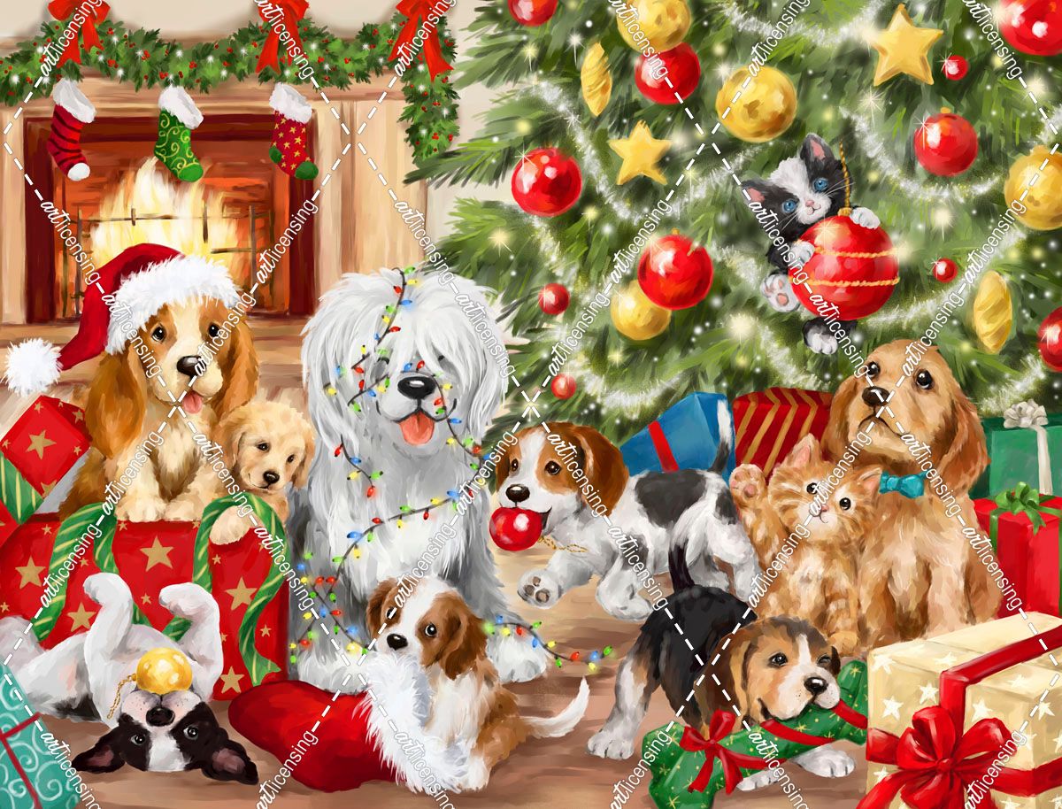 Christmas Playing Dogs