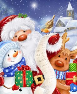 Santa, Snowman and Reindeer Reading Letter