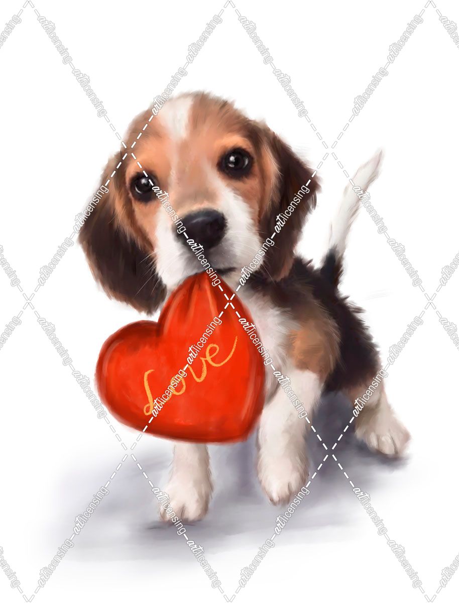 Little Dog with Red Heart