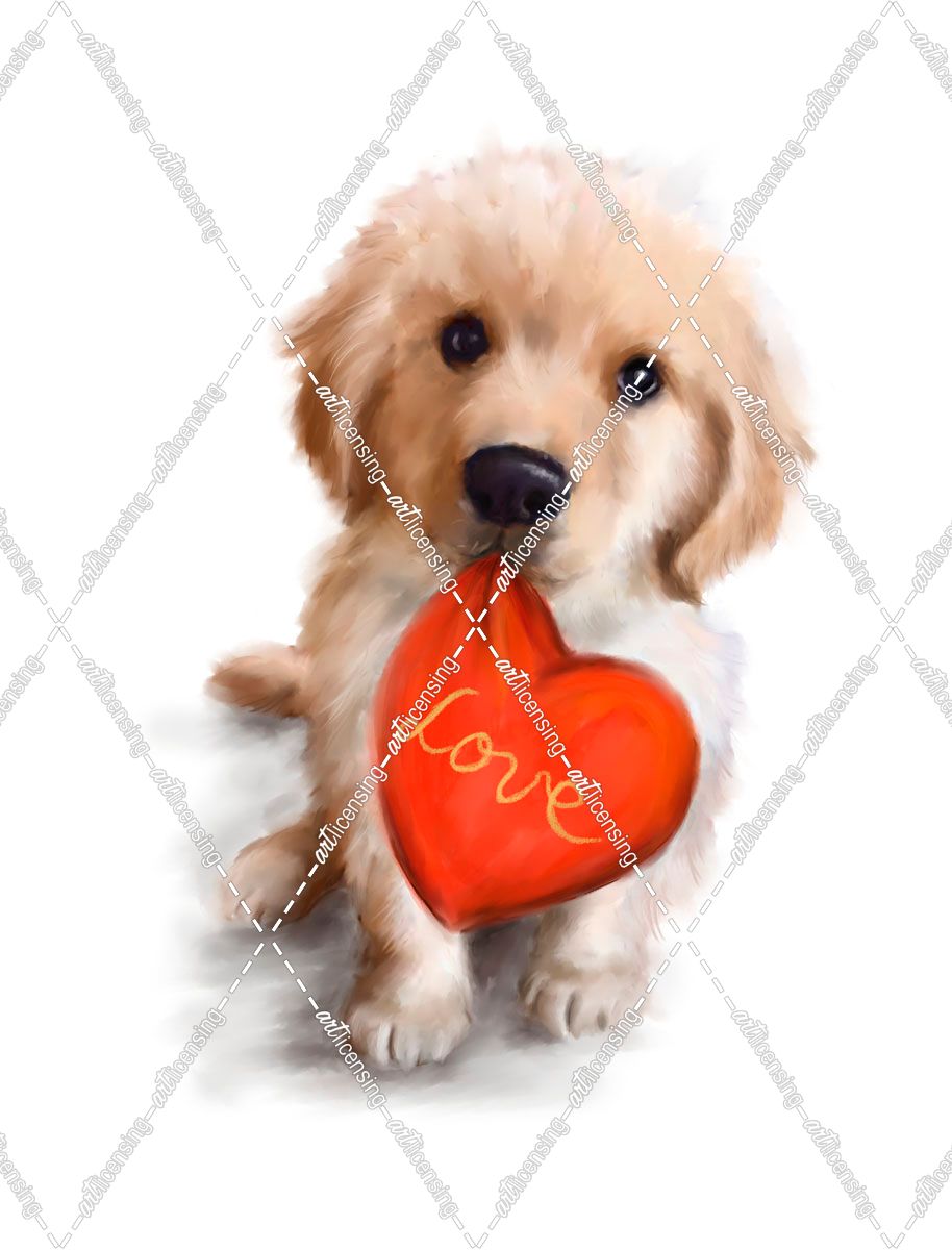 Puppy with Red Heart