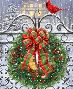 Wreath on Gate with Red Ribbon