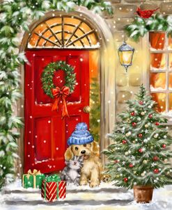 Christmas Red Door and Cat and Dog