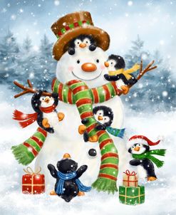 Snowman and Joyful Penguins